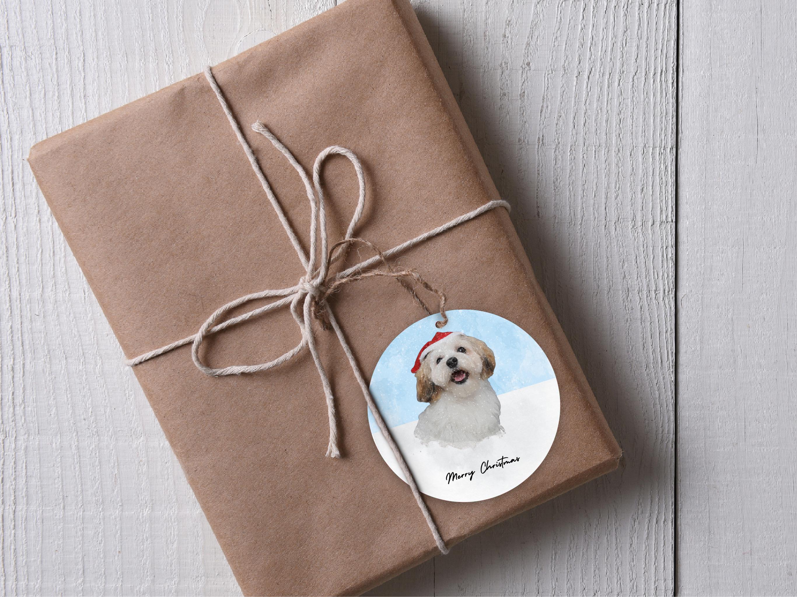 Dog Holiday Stickers, Decorations & Gift Tags for Pet Lovers' Christmas Parties, plus Personalised Dog Art with Santa hat