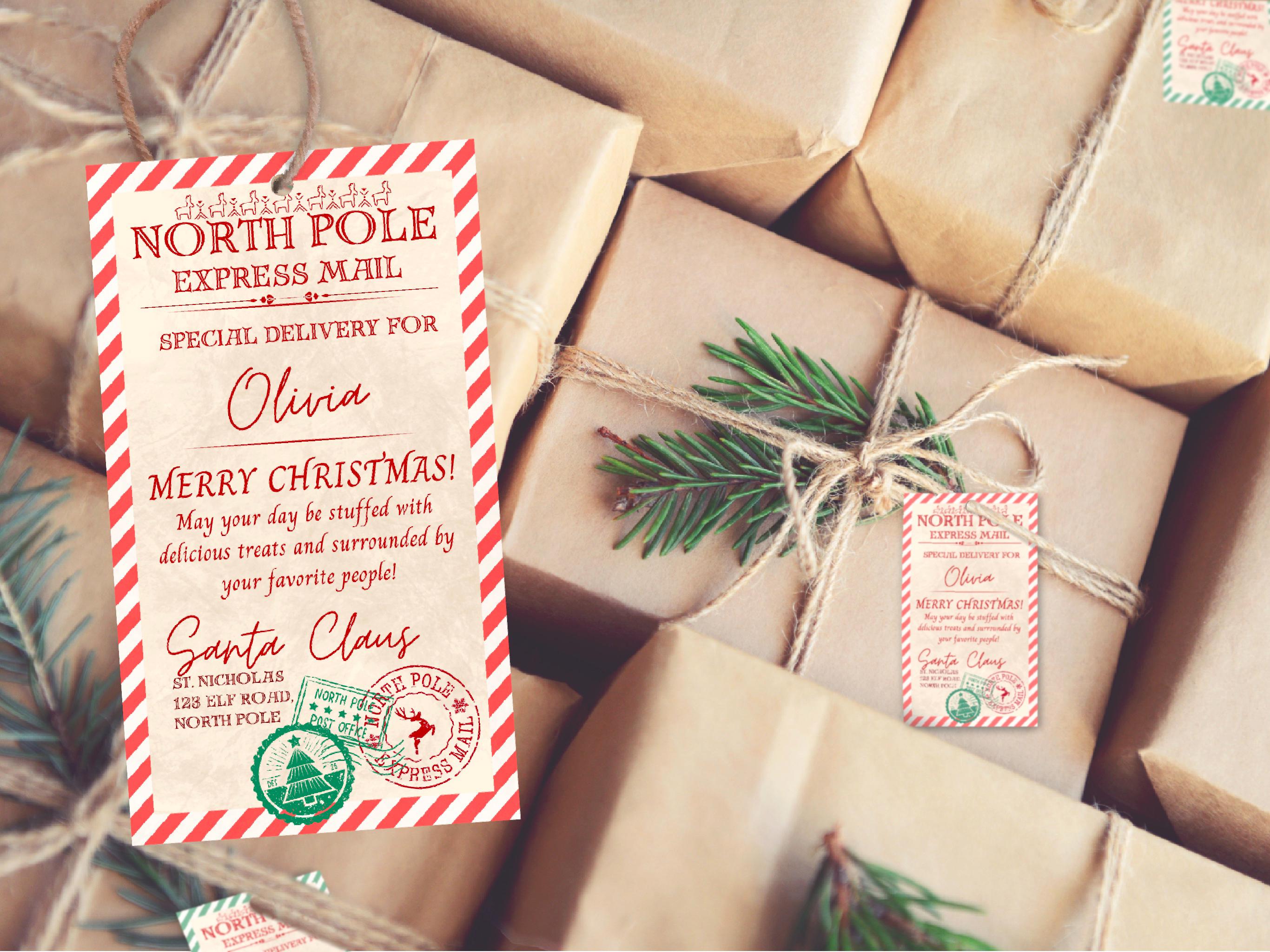 Personalised Xmas Gift Tags or Stickers for Child's Party or Birthday Decorations