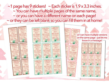 Personalised Xmas Gift Stickers and Decorations for Holiday Parties, tag option available