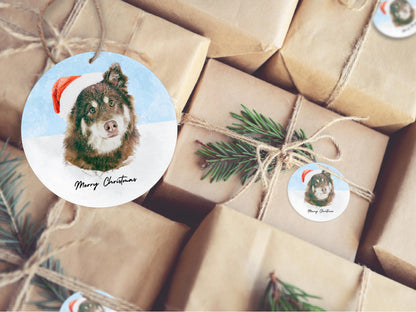 Dog Holiday Stickers, Decorations & Gift Tags for Pet Lovers' Christmas Parties, plus Personalised Dog Art with Santa hat