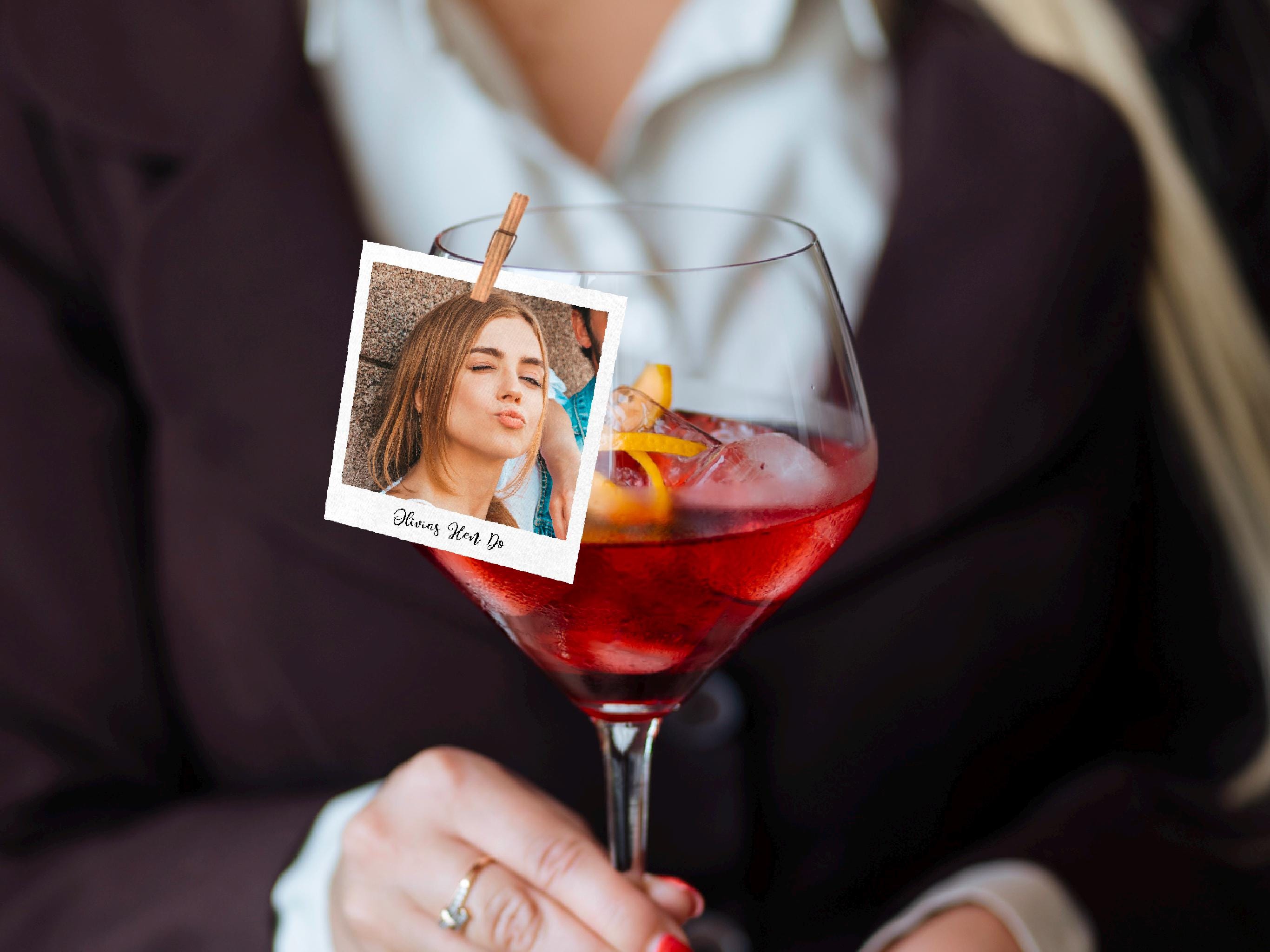 Personalised Edible Photo Cocktail Toppers - photo Polaroid style, plus custom text -Custom Wafer Sheet Party Decor for Drinks & Events