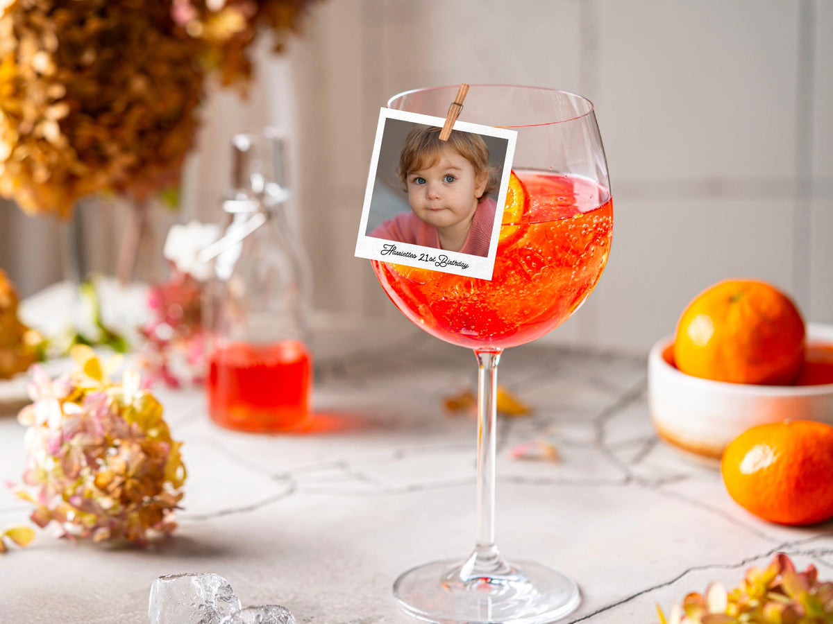 Personalised Edible Photo Cocktail Toppers - photo Polaroid style, plus custom text -Custom Wafer Sheet Party Decor for Drinks & Events