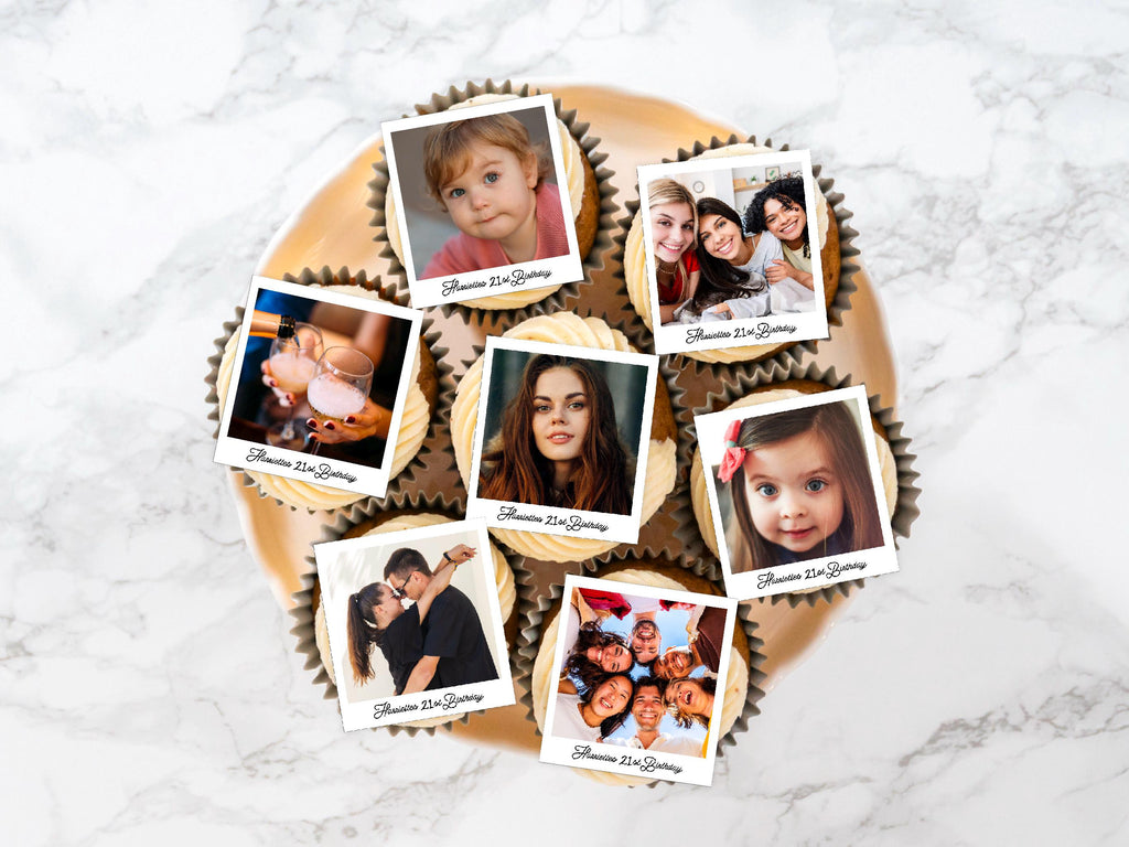 Personalised Edible Photo Cocktail Toppers - photo Polaroid style, plus custom text -Custom Wafer Sheet Party Decor for Drinks & Events