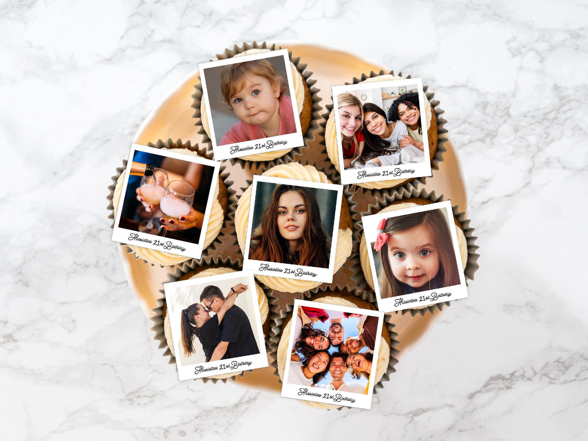 Personalised Edible Photo Cocktail Toppers - photo Polaroid style, plus custom text -Custom Wafer Sheet Party Decor for Drinks & Events