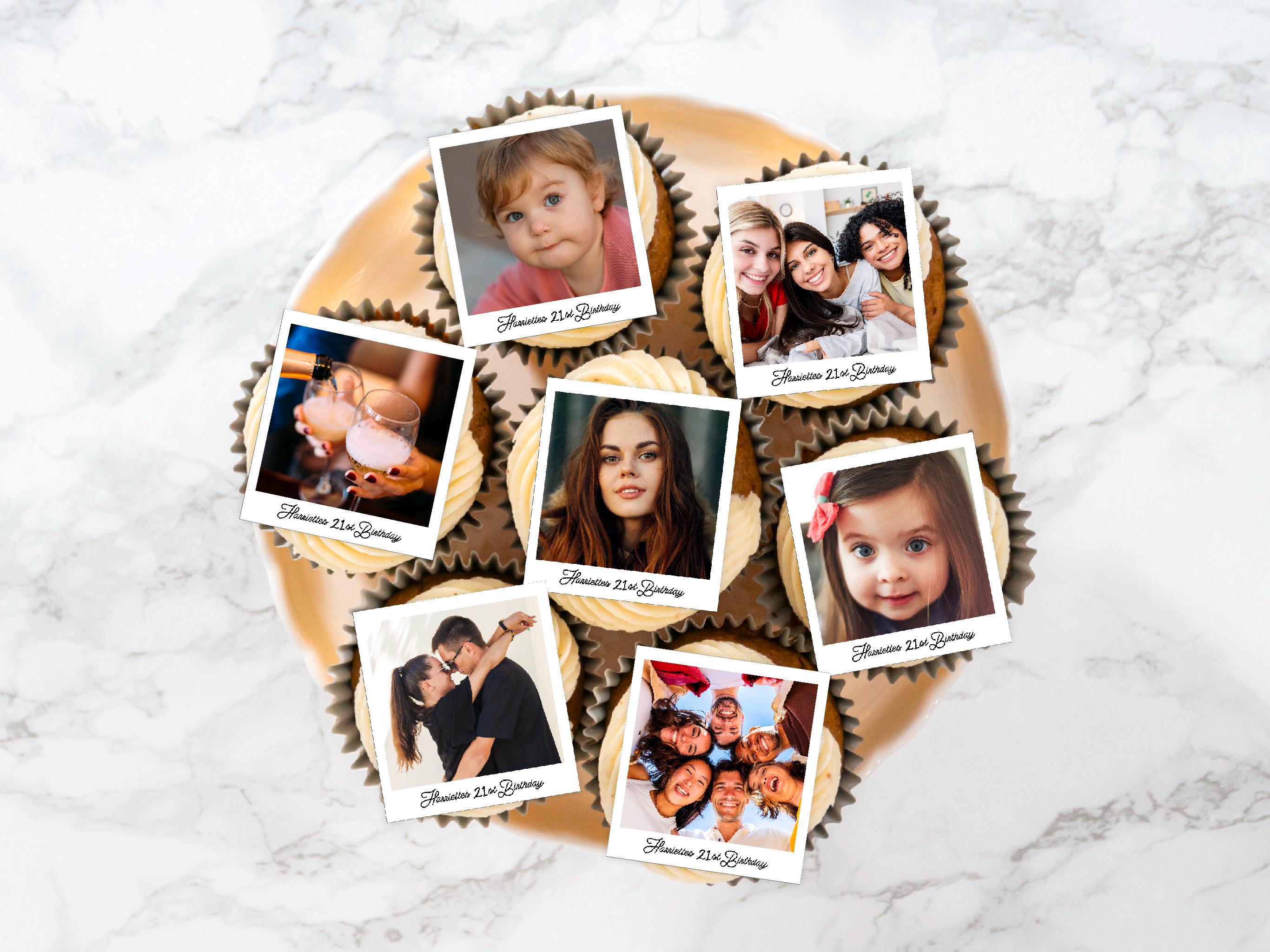 Personalised Edible Photo Cocktail Toppers - photo Polaroid style, plus custom text -Custom Wafer Sheet Party Decor for Drinks & Events