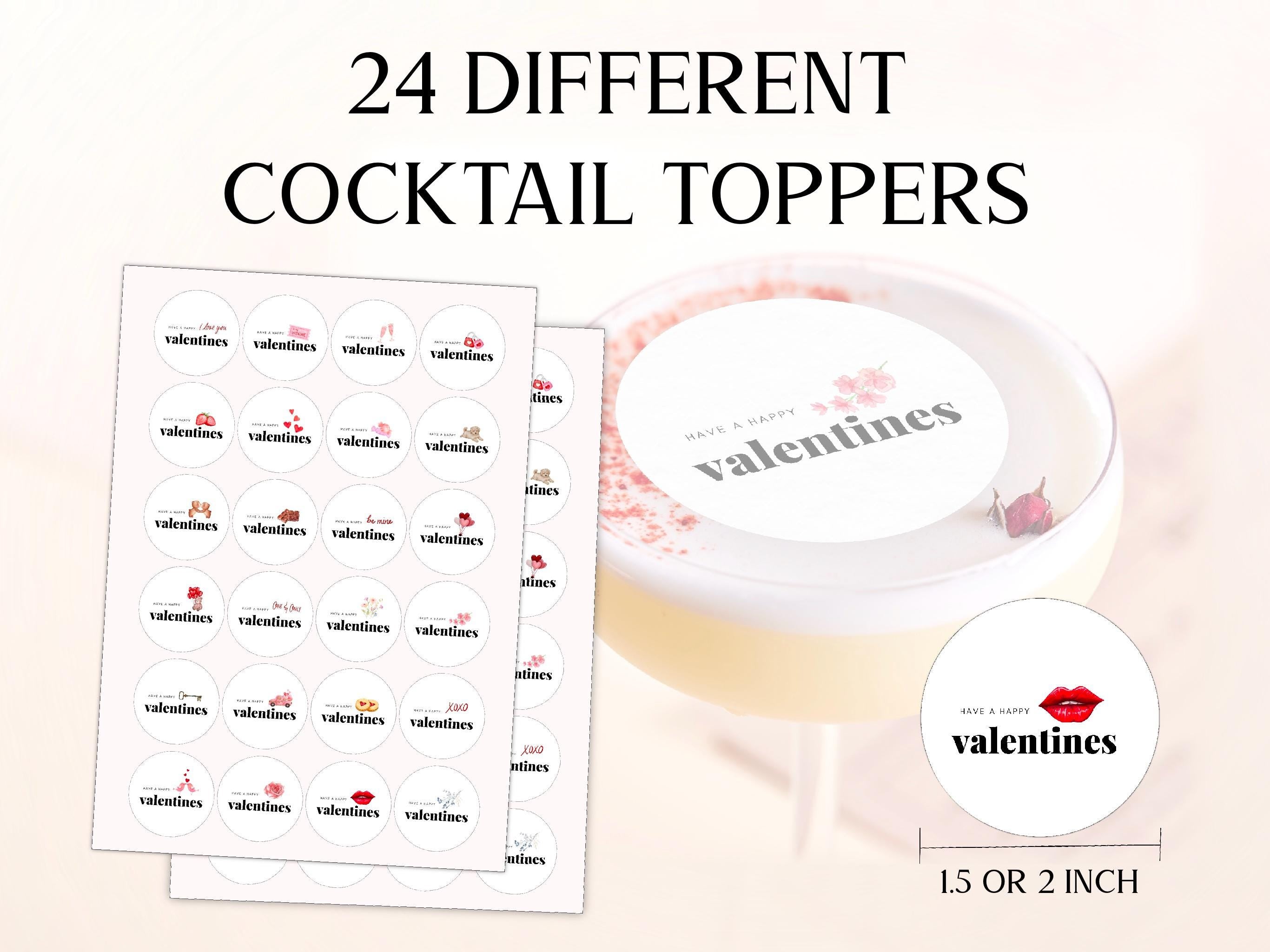 Valentine's Day Edible Cocktail Toppers: Personalized Wafer Sheet Drink Decorations for Romantic Events