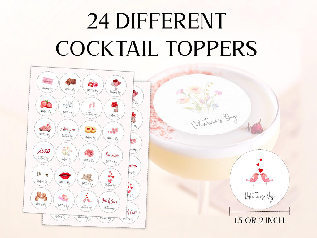 Valentine's Day Edible Cocktail Toppers: Personalized Wafer Sheet Drink Decorations for Romantic Events