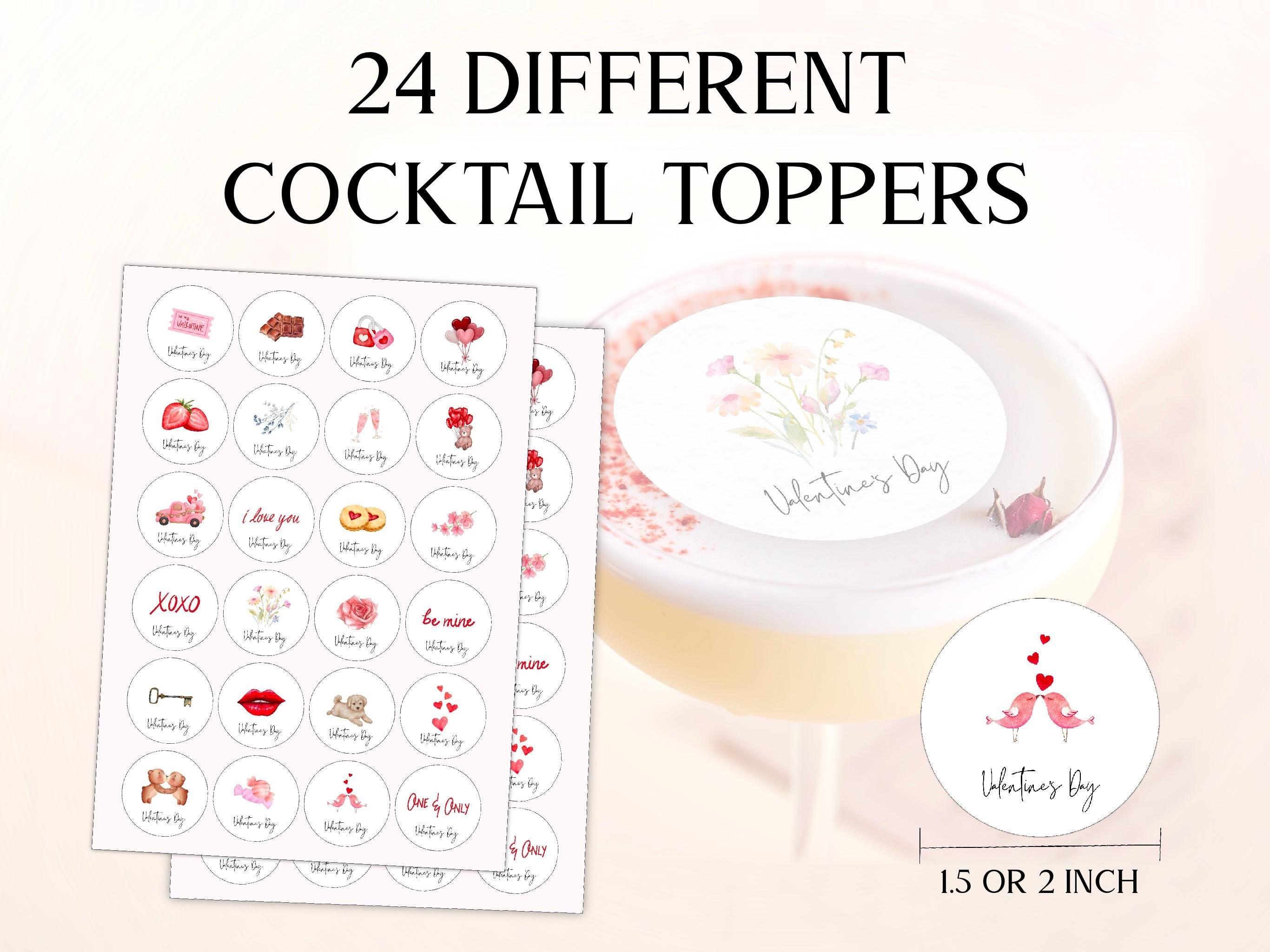 Valentine's Day Edible Cocktail Toppers: Personalized Wafer Sheet Drink Decorations for Romantic Events
