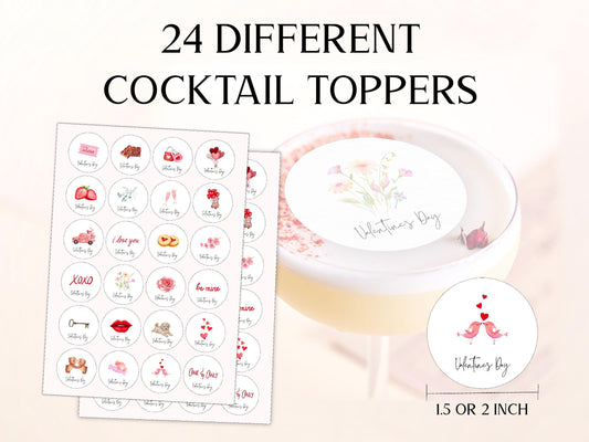 Valentine's Day Edible Cocktail Toppers: Personalized Wafer Sheet Drink Decorations for Romantic Events