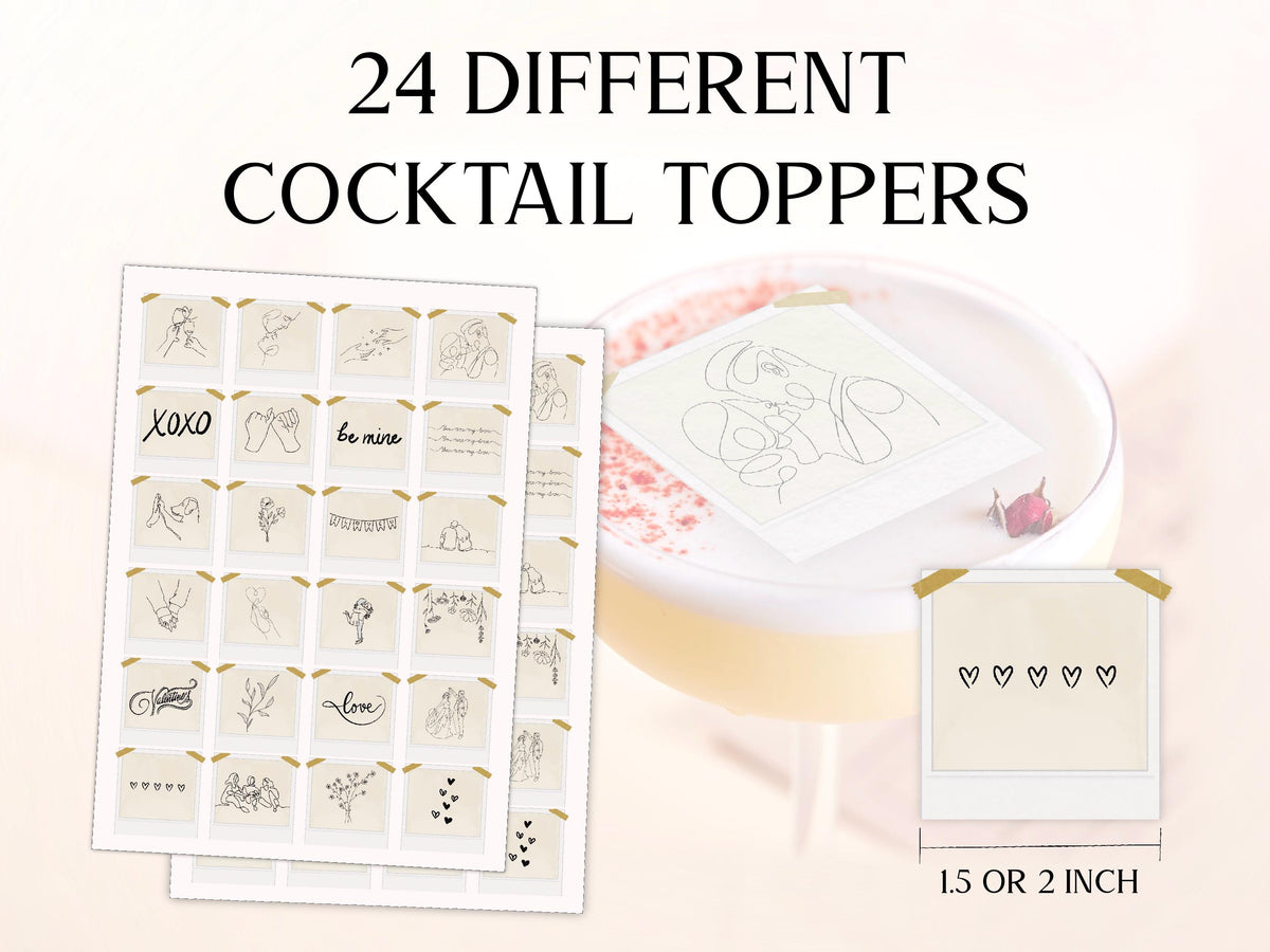 Valentine's Day Edible Cocktail Toppers: Personalized Wafer Sheet Drink Decorations for Romantic Events