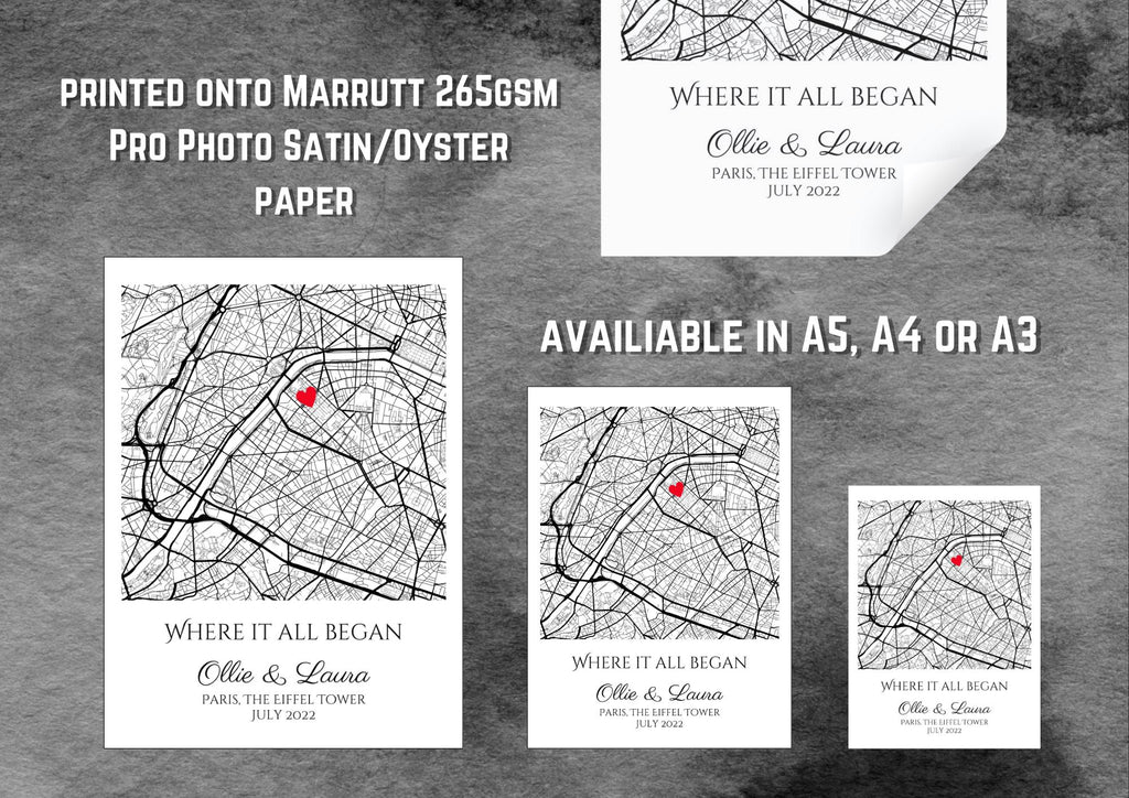 Personalised Map Print: Where It All Began - Custom Anniversary, Wedding, Graduation & Birthday Gift