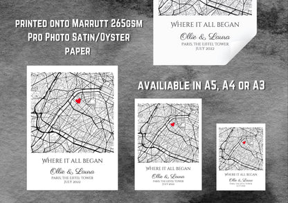 Personalised Map Print: Where It All Began - Custom Anniversary, Wedding, Graduation & Birthday Gift