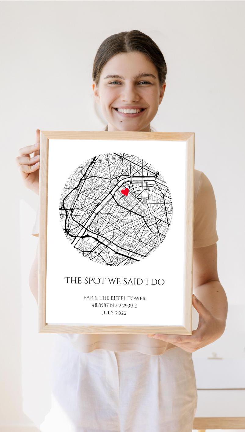 Personalised Map Print: Where It All Began - Custom Anniversary, Wedding, Graduation & Birthday Gift