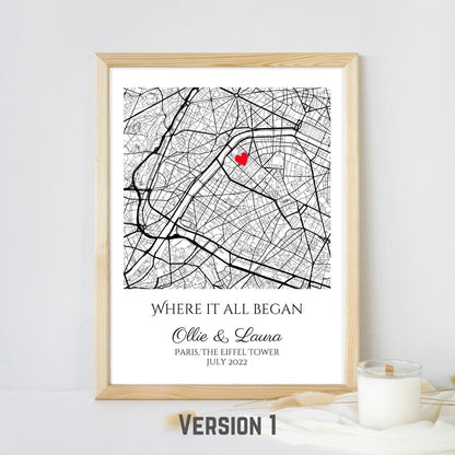 Personalised Map Print: Where It All Began - Custom Anniversary, Wedding, Graduation & Birthday Gift