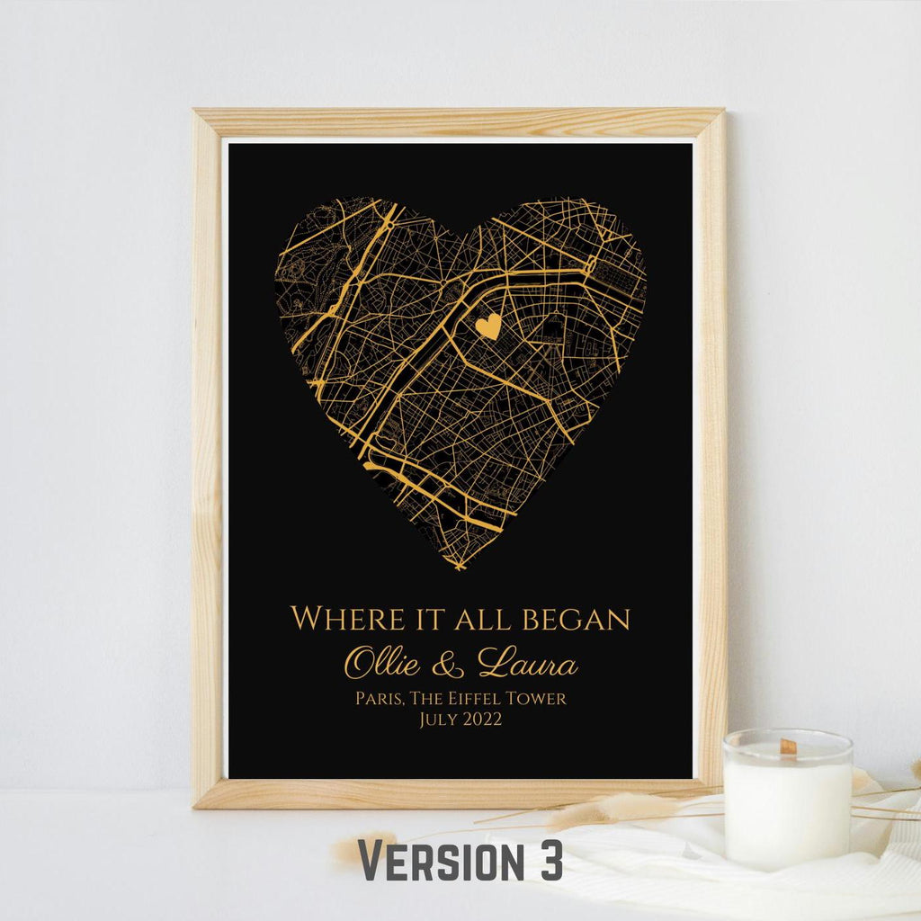 Personalised Map Print with gold foil: Where It All Began - Custom Anniversary, Wedding, Graduation & Birthday Gift
