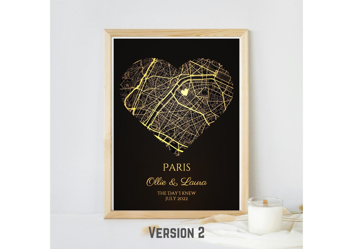 Personalised Gold Foil Map Print: Where It All Began - Custom Anniversary, Wedding & Birthday Gift