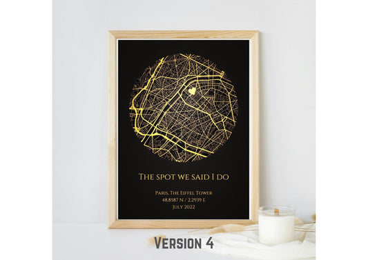 Personalised Gold Foil Map Print: Where It All Began - Custom Anniversary, Wedding & Birthday Gift