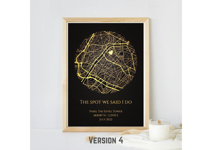 Personalised Gold Foil Map Print: Where It All Began - Custom Anniversary, Wedding & Birthday Gift
