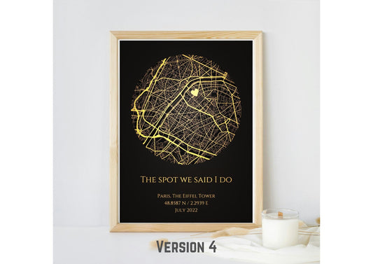 Personalised Gold Foil Map Print: Where It All Began - Custom Anniversary, Wedding & Birthday Gift