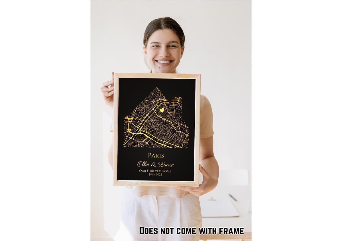 Personalised Gold Foil Map Print: Where It All Began - Custom Anniversary, Wedding & Birthday Gift