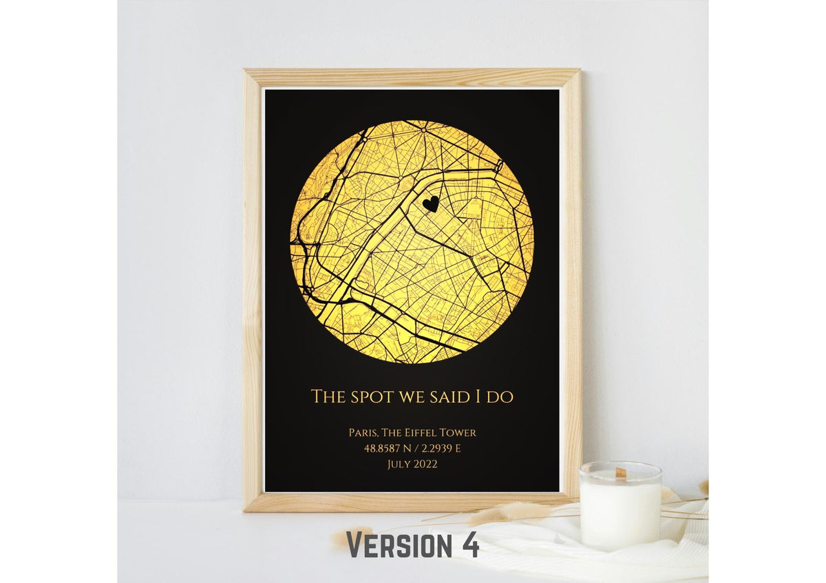 Personalised Map Print with gold foil: Where It All Began - Custom Anniversary, Wedding, Graduation & Birthday Gift