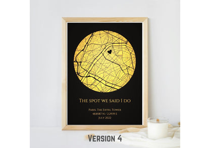 Personalised Map Print with gold foil: Where It All Began - Custom Anniversary, Wedding, Graduation & Birthday Gift