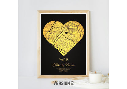 Personalised Map Print with gold foil: Where It All Began - Custom Anniversary, Wedding, Graduation & Birthday Gift
