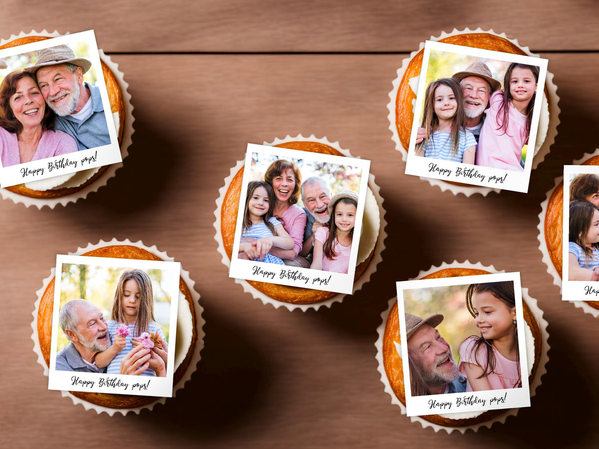 Personalised Edible Photo Cocktail Toppers - photo Polaroid style, plus custom text -Custom Wafer Sheet Party Decor for Drinks & Events