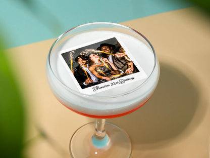 Personalised Edible Photo Cocktail Toppers - photo Polaroid style, plus custom text -Custom Wafer Sheet Party Decor for Drinks & Events