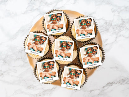 Personalised Edible Photo Cocktail Toppers - photo Polaroid style, plus custom text -Custom Wafer Sheet Party Decor for Drinks & Events