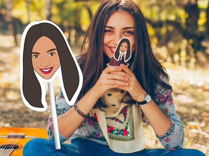 Custom illustrated cupcake topper featuring your face in cartoon style – personalised party decoration perfect for birthdays, weddings, and celebrations. Adds a unique and playful touch to your event.