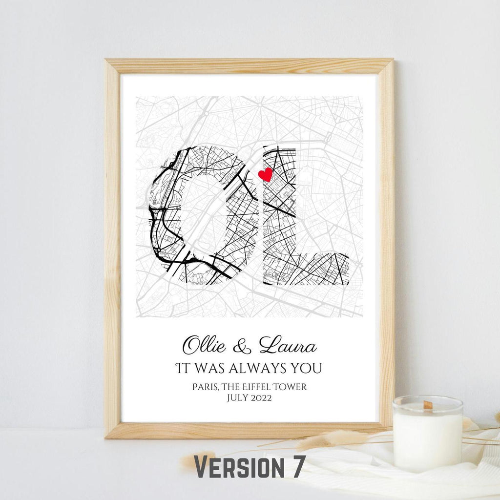 Personalised Map Print: Where It All Began - Custom Anniversary, Wedding, Graduation & Birthday Gift