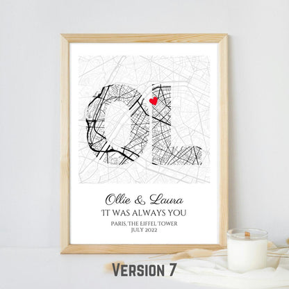 Personalised Map Print: Where It All Began - Custom Anniversary, Wedding, Graduation & Birthday Gift