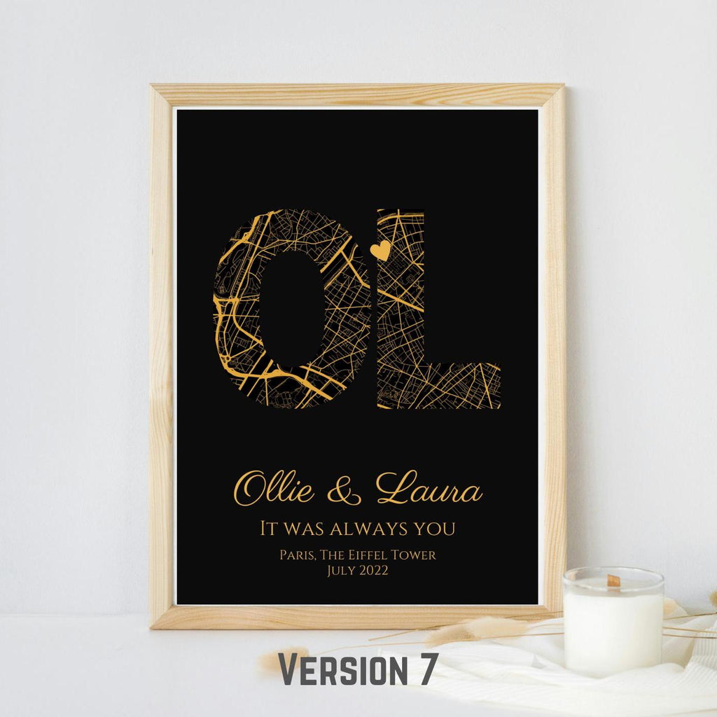 Personalised Map Print with gold foil: Where It All Began - Custom Anniversary, Wedding, Graduation & Birthday Gift