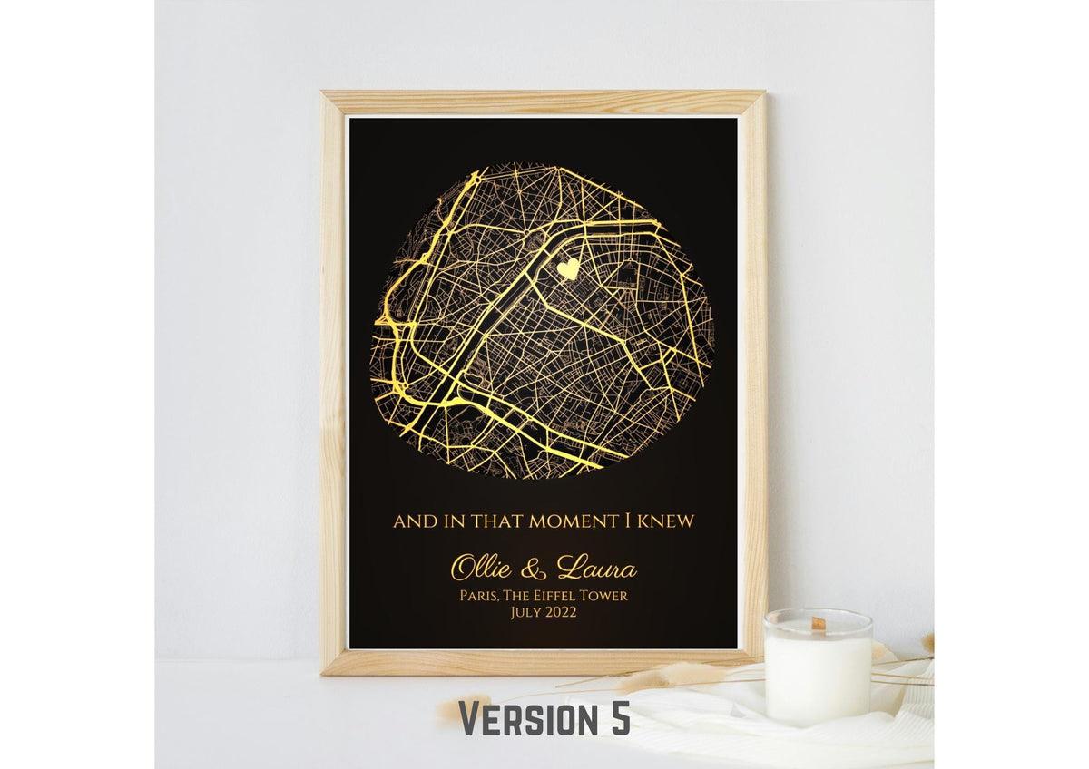 Personalised Gold Foil Map Print: Where It All Began - Custom Anniversary, Wedding & Birthday Gift