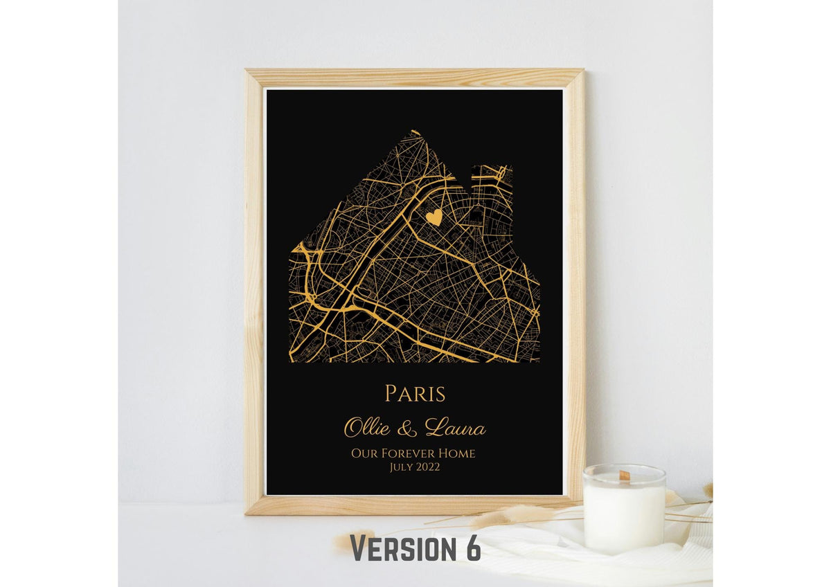 Personalised Gold Foil Map Print: Where It All Began - Custom Anniversary, Wedding & Birthday Gift