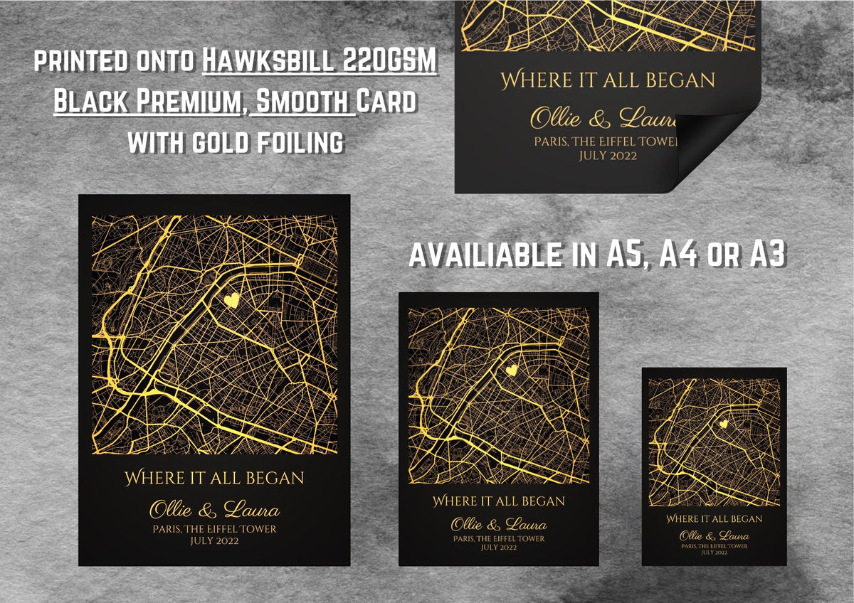 Personalised Gold Foil Map Print: Where It All Began - Custom Anniversary, Wedding & Birthday Gift
