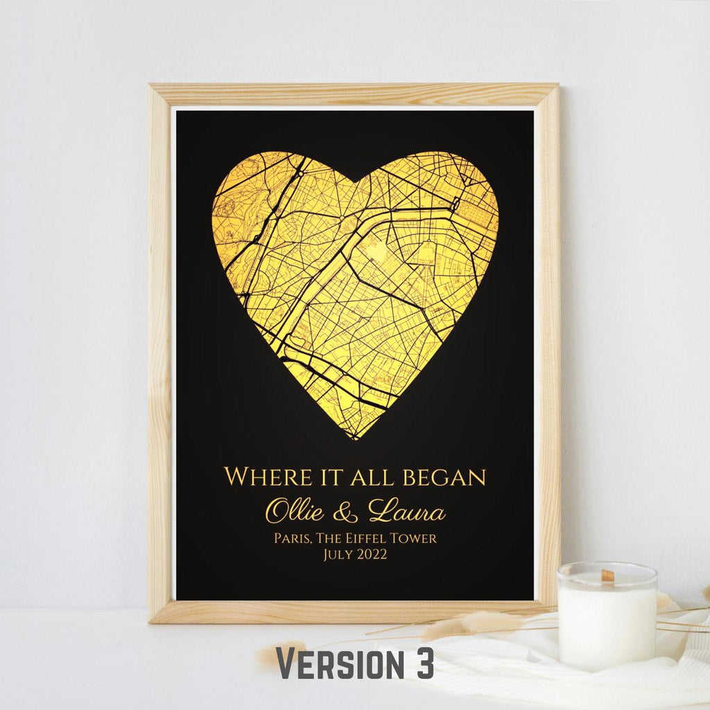 Personalised Map Print with gold foil: Where It All Began - Custom Anniversary, Wedding, Graduation & Birthday Gift