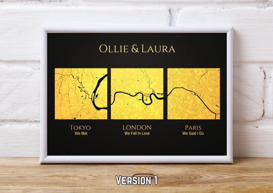 Personalised Map Print with gold foil: Where It All Began - Custom Anniversary, Wedding, Graduation & Birthday Gift
