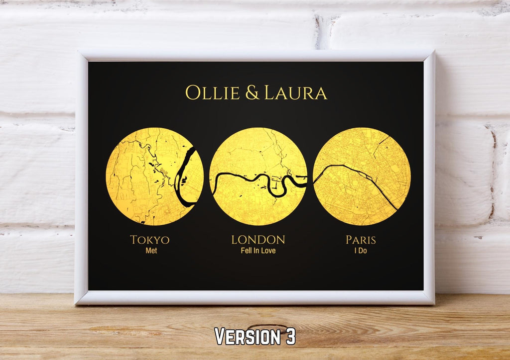 Personalised Map Print with gold foil: Where It All Began - Custom Anniversary, Wedding, Graduation & Birthday Gift