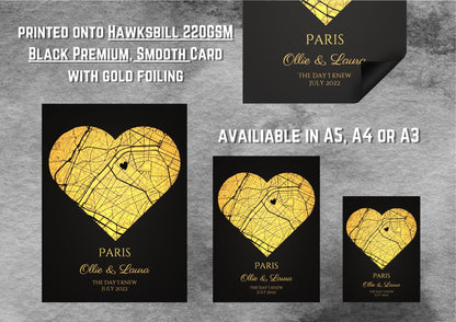 Personalised Map Print with gold foil: Where It All Began - Custom Anniversary, Wedding, Graduation & Birthday Gift