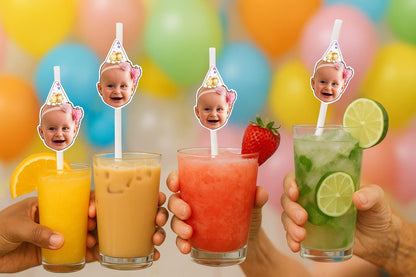 Personalised Photo Straws with Custom Hats for Birthdays, Weddings, and Celebrations