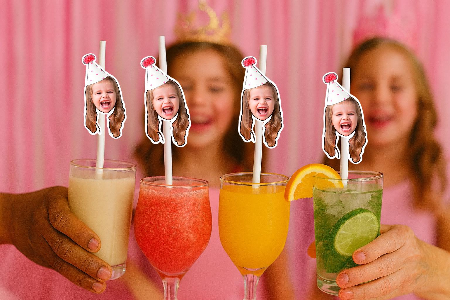 Personalised Photo Straws with Custom Hats for Birthdays, Weddings, and Celebrations