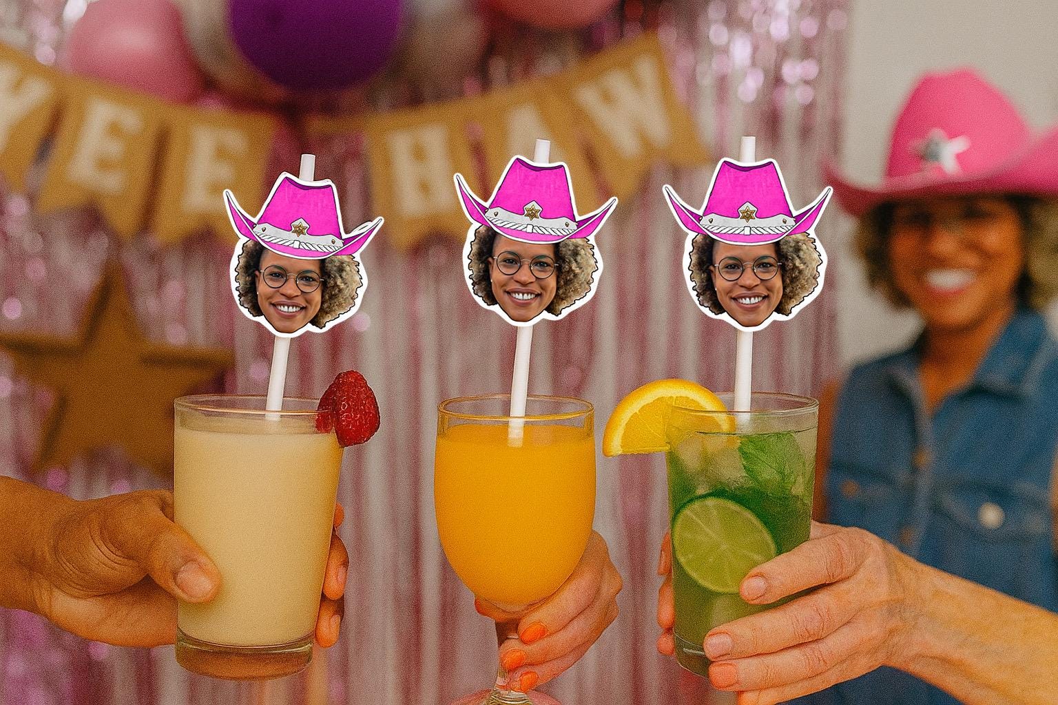 Personalised Photo Straws with Custom Hats for Birthdays, Weddings, and Celebrations