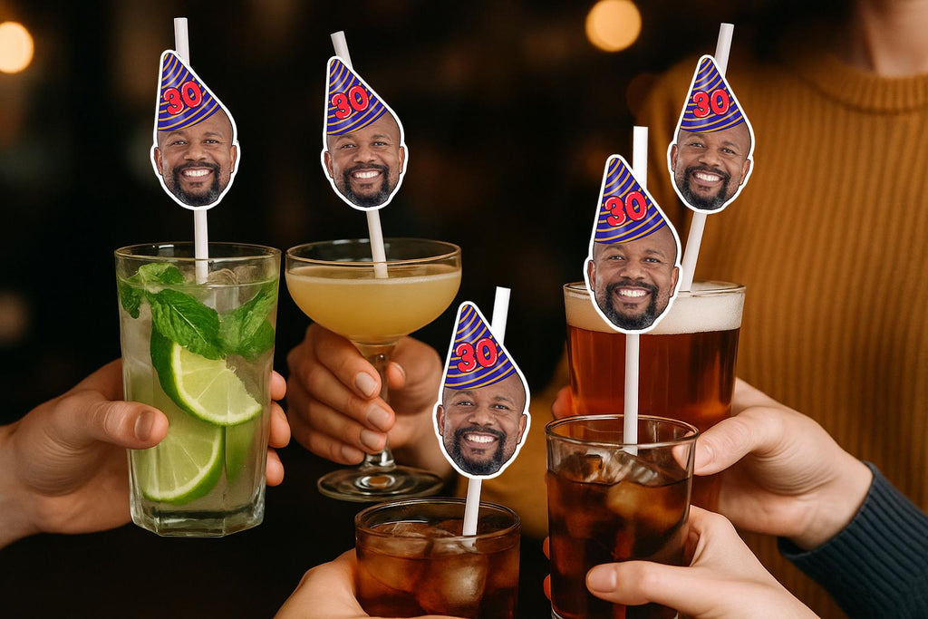 Personalised Photo Straws with Custom Hats for Birthdays, Weddings, and Celebrations