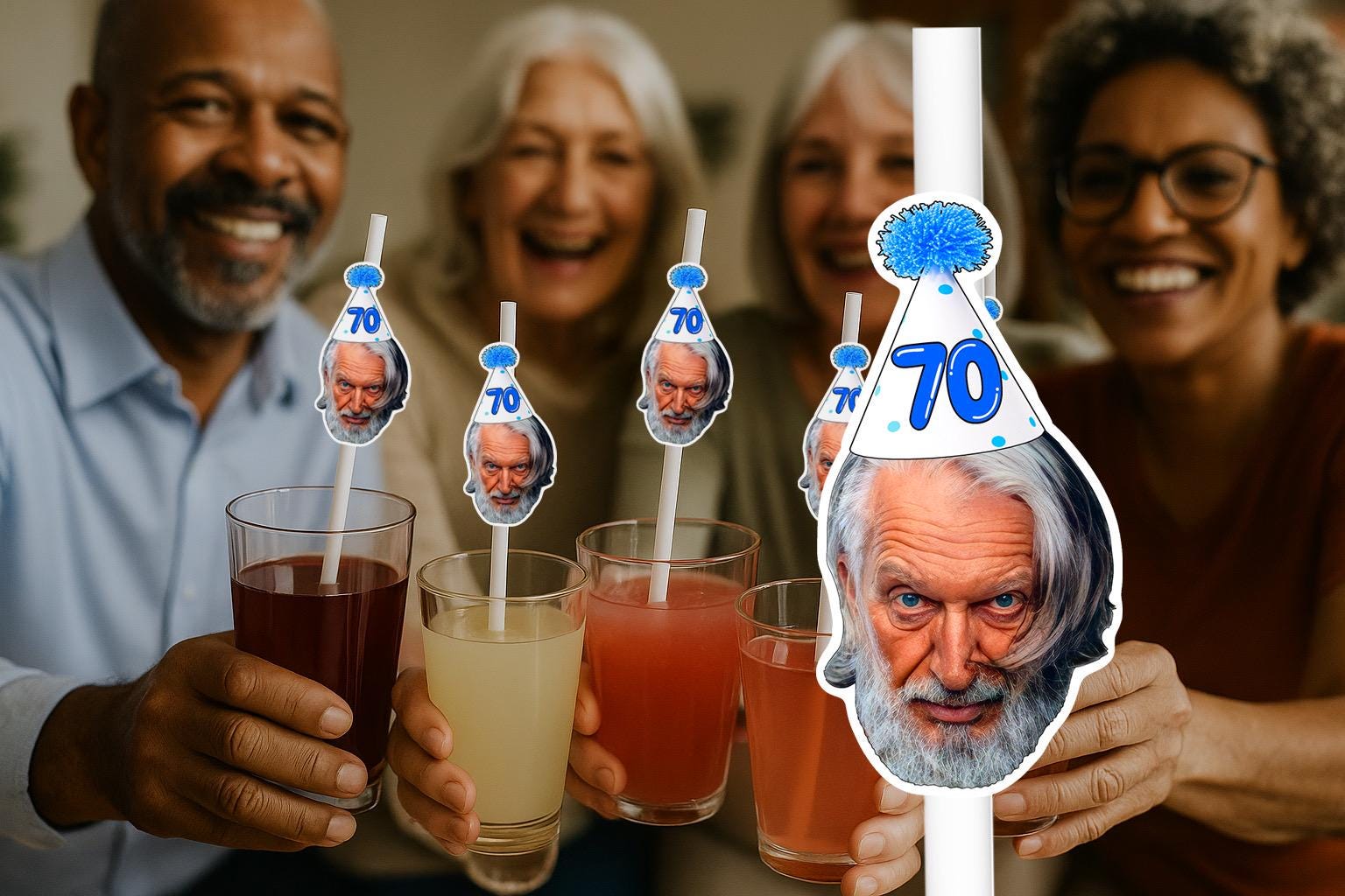 Personalised Photo Straws with Custom Hats for Birthdays, Weddings, and Celebrations