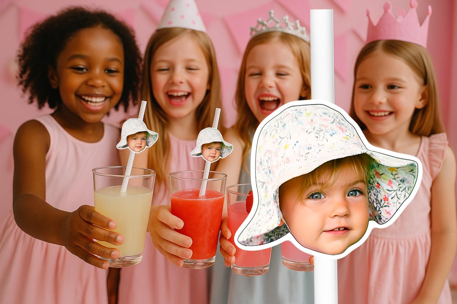 Personalised Photo Straws with Custom Hats for Birthdays, Weddings, and Celebrations