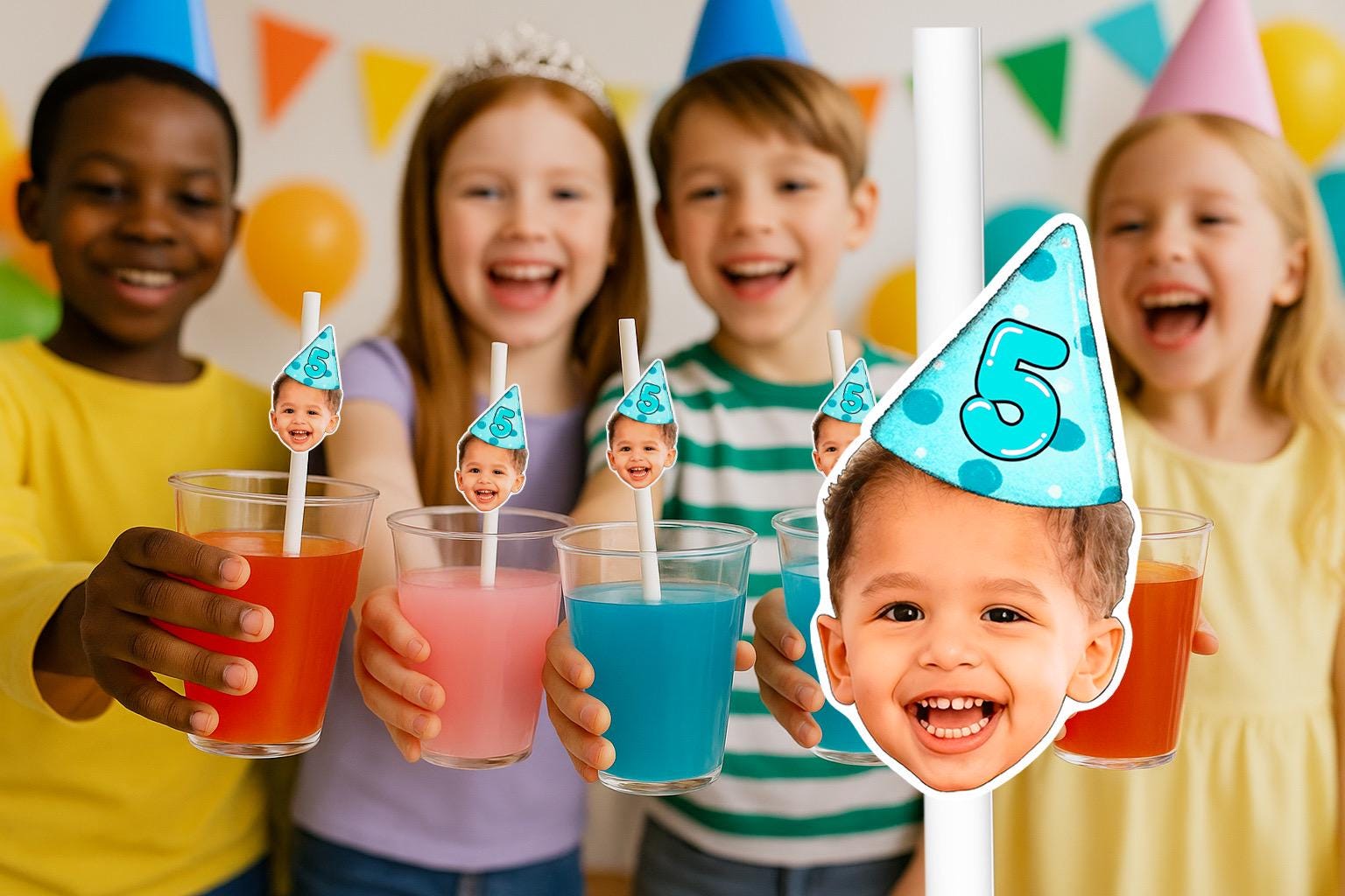 Personalised Photo Straws with Custom Hats for Birthdays, Weddings, and Celebrations