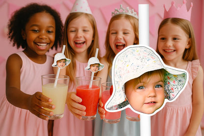 1st Birthday Party Straws – Personalised Baby Face Drink Decorations – Custom First Birthday Party Supplies – Funny Kids Party Favours