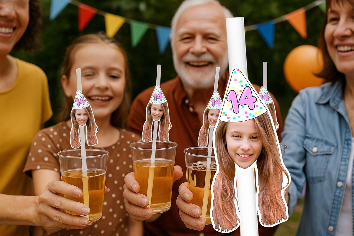18th Birthday Party Straws – Personalised Face Drink Decorations – Funny 21st & 30th Birthday Party Supplies – Custom Cocktail Favours